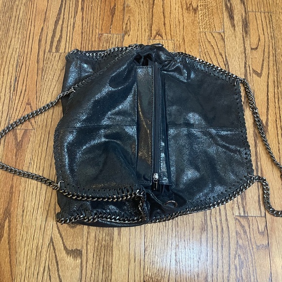 Genuine Leather Italian Inspired By Stella McCarthy Shimmery Black Tote Bag - Picture 6 of 10